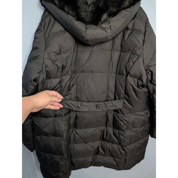 Larry Levine Womens Black Down Coat Faux Fur Hood 3X Long Warm Winter Puffer - Picture 3 of 16